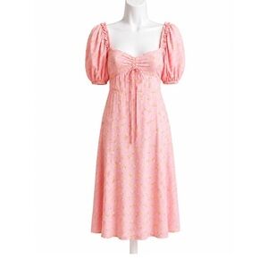Faithfull the Brand Pink Midi Dress with Yellow Floral Print